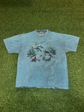 Vintage 93 Lifestyles Dolphin Sea Turtle Ocean All Over Mineral Wash T-Shirt